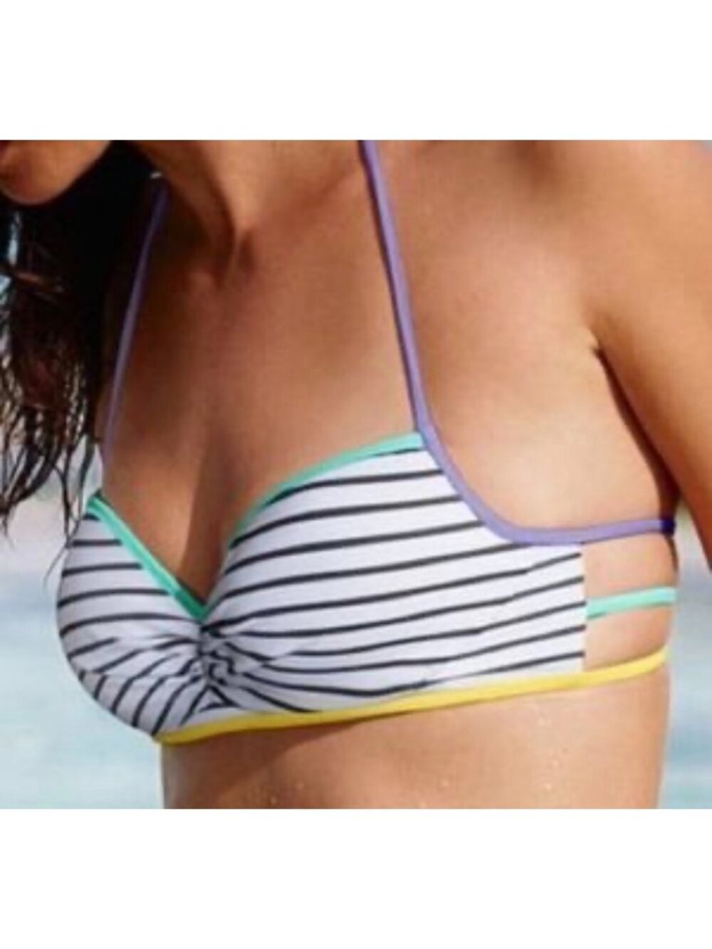 Victoria’s Secret PINK Striped Getaway Underwire Halter Bikini Swim Top 32DD